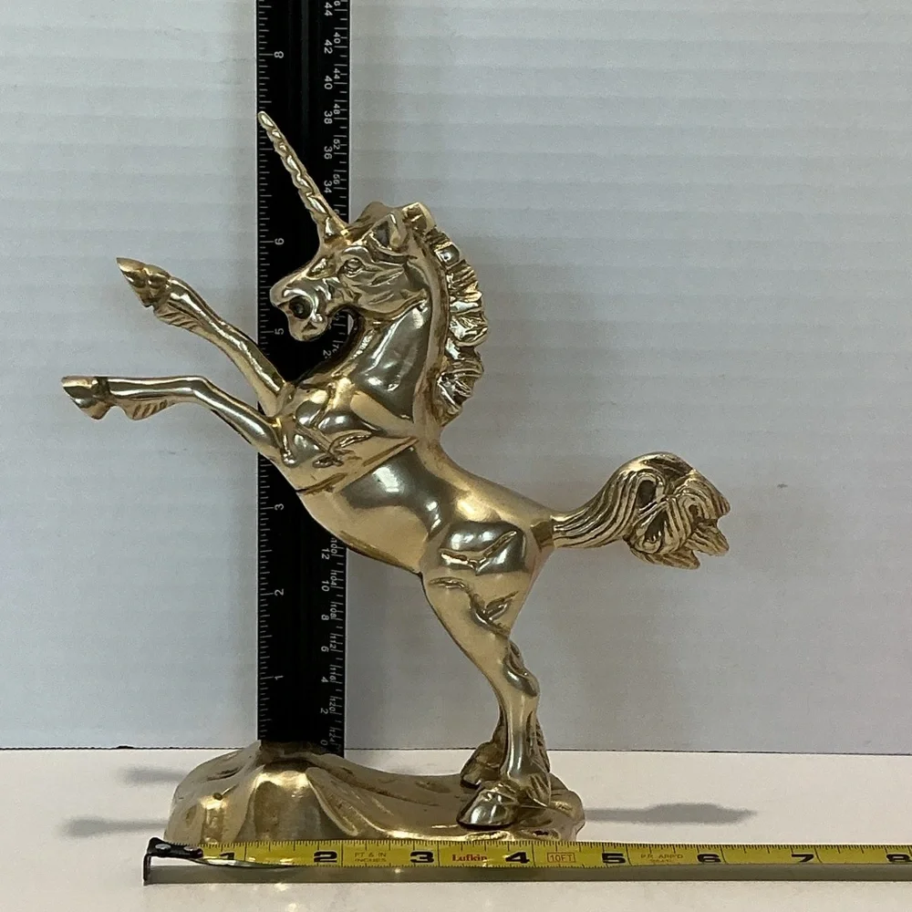 Brass Rearing Unicorn Mythical Figurine Mounted On Brass Cloud MCM 1970s Vintage - Picture 16 of 16
